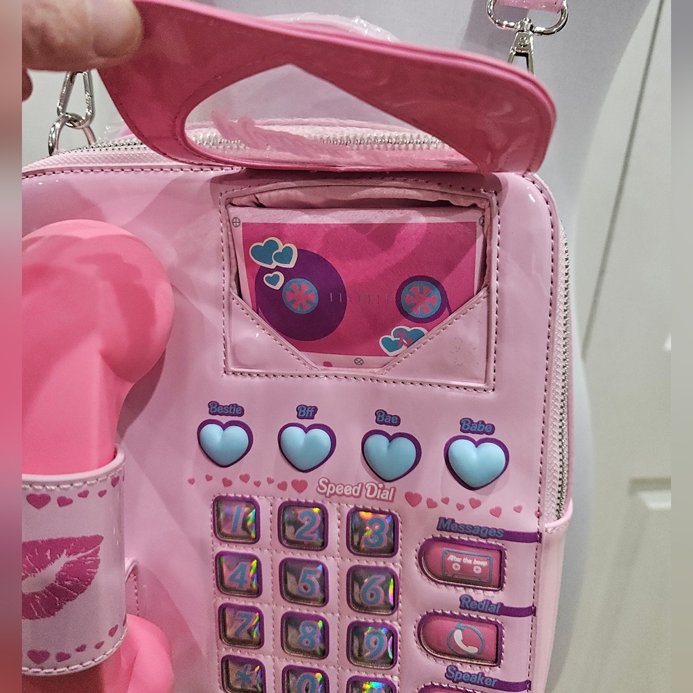 Unique Fun Dolls Kill Sugar Thrillz Pink Phone Love Line Crossbody Bag Purse - Picture 9 of 16